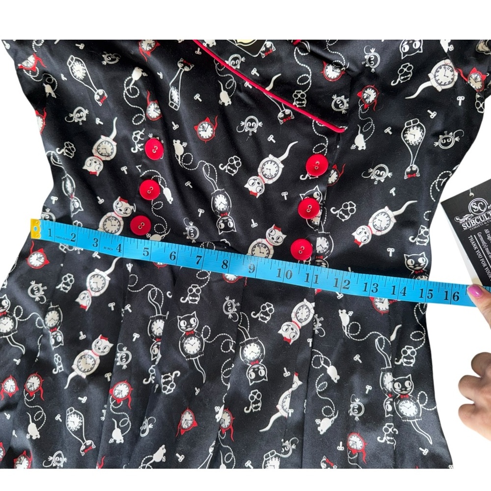 Today only $50 Voodoo Vixen Felix the Clock Cat Print Retro Dress NWT Rockabilly - Picture 13 of 16